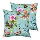 Evans Lichfield Butterfly Outdoor Twin Pack Polyester Filled Cushions Duck Egg