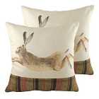 Evans Lichfield Hunter Leaping Hare Twin Pack Polyester Filled Cushions Multi 43 x 43cm
