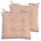 Furn. Aruba Pintuck Polyester Filled Seat Pads With Ties (Pack Of 2) Cotton Blush / Grey