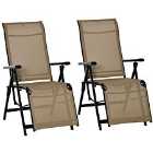 Outsunny Set of 2 Outdoor Recliner Sun Loungers w/ Adjustable Footrest - Beige