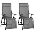 Outsunny Set of 2 Outdoor Recliner Sun Loungers w/ Adjustable Footrest - Grey