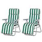Outsunny Set of 2 Cushioned Sun Lounger Reclining Chairs - Green/White