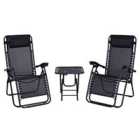 Outsunny 3pc Zero Gravity Chair and Table Set w/ Cup Holders - Black
