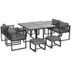 Outsunny 8 Seater Aluminium Garden Dining Cube Set w/ 4 Chairs 4 Footstools