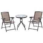 Outsunny Patio Bistro Set Folding Chairs and Coffee Table - Brown