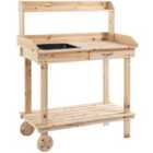 Outsunny Wooden Potting Bench Work Table w/ 2 Wheels