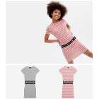 Girls 2 Pack Grey and Pink Stripe T-Shirt and Skirt Sets
