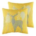 Evans Lichfield Hulder Stag Twin Pack Polyester Filled Cushions Ochre