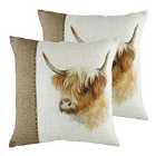 Evans Lichfield Hessian Cow Twin Pack Polyester Filled Cushions White 43 x 43cm