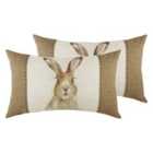 Evans Lichfield Hessian Hare Twin Pack Polyester Filled Cushions White 50 x 30cm