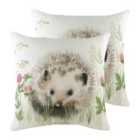 Evans Lichfield Hedgerow Hedgehog Twin Pack Polyester Filled Cushions Multi