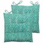 Furn. Geometric Ogi Pintuck Polyester Filled Seat Pads With Ties (pack Of 2) Cotton Teal