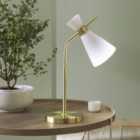 White Glass And Gold Metal Waisted Table Lamp