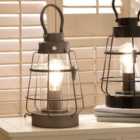 Grey Metal Clear Glass Oil Lantern Table Lamp