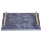Black Marble Tray With Gold Handles - Black