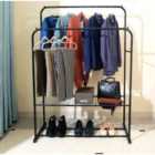 House Of Home Double Clothes Rail With Shelf In Black Powder Coating