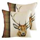 Evans Lichfield Hunter Stag Twin Pack Polyester Filled Cushions Multi 43 x 43cm