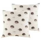 Evans Lichfield Oakwood Hedgehogs Repeat Twin Pack Polyester Filled Cushions Multi