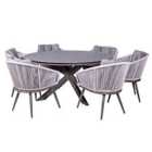 Royalcraft Aspen 6 Seater Round Stone Table and Rope Chair Dining Set