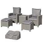 Outsunny 2 Seat Rattan Lounge Set with Footstools and Coolbar- Grey