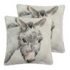 Evans Lichfield Watercolour Donkey Twin Pack Polyester Filled Cushions Multi