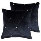 Paoletti New Diamante Twin Pack Polyester Filled Cushions Black 55 x 55cm