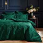 Paoletti Palmeria Quilted Double Duvet Cover Set - Emerald