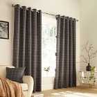 Furn. Ellis Windowpane Check Ringtop Eyelet Curtains (Pair) Polyester Grey (168X183Cm)