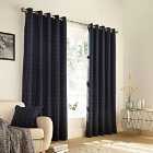 Furn. Ellis Windowpane Check Ringtop Eyelet Curtains (Pair) Polyester Navy (229X229Cm)
