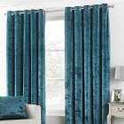 Paoletti Verona Crushed Velvet Ringtop Eyelet Curtains (Pair) Polyester Teal (229X183Cm)