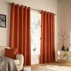 Furn. Ellis Windowpane Check Ringtop Eyelet Curtains (Pair) Polyester Burnt Orange (229X137Cm)