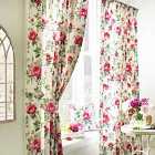 Furn. Peony Floral Pencil Pleat Curtains (Pair) Cotton Polyester Fuchsia (229X229Cm)