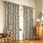 Furn. Reno Geometric Tile Ringtop Eyelet Curtains (Pair) Polyester Cotton Charcoal/Gold (168X183Cm)