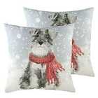 Evans Lichfield Snowy Dog With Scarf Twin Pack Polyester Filled Cushions Multi