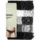 M&S Cotton Lycra & Lace Bikini Knickers, 5 Pack, 8-18, Multi