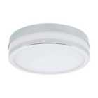 EGLO Palmero Chrome And White Metal And Glass IP44 Integrated LED Bathroom Ceiling Flush Light, (D) 22.5cm