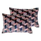 Paoletti Delano Twin Pack Polyester Filled Cushions Blush/Navy