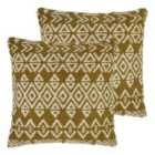 Furn. Hatho Twin Pack Polyester Filled Cushions Natural/Moss