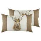 Evans Lichfield Hessian Stag Twin Pack Polyester Filled Cushions White 50 x 30cm