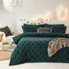 The Linen Yard Tufted Tree Double Duvet Cover Set Cotton Pine Green