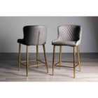 Rize Pair Of Dark Grey Faux Leather Bar Stools With Matt Gold Plated Legs