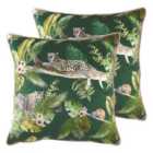 Evans Lichfield Jungle Leopard Twin Pack Polyester Filled Cushions Green