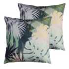 Furn. Leafy Outdoor Twin Pack Polyester Filled Cushions Teal