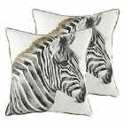 Evans Lichfield Safari Zebra Twin Pack Polyester Filled Cushions White