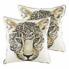 Evans Lichfield Safari Leopard Twin Pack Polyester Filled Cushions White