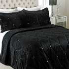 Paoletti New Diamante Velvet Bedspread & Pillowcase Shams Pair Polyester Black