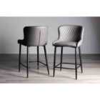 Rize Pair Of Dark Grey Faux Leather Bar Stools With Black Legs