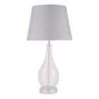 First Choice Lighting Tina Chrome Clear Glass Grey Table Lamp With Shade