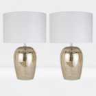 First Choice Lighting Set of 2 Dual Clear Champagne Glass Dropper Ivory Table Lamp With Shades