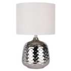 First Choice Lighting Ripple Chrome White Ceramic 32 cm Table Lamp With Shade